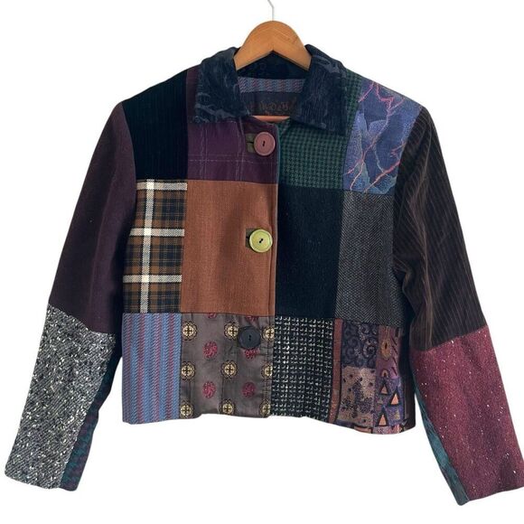 Vintage Jackets & Blazers - Vintage Cardamon Patchwork Wool Crop Jacket M Multicolor Cottagecore cabincore